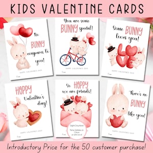 EDITABLE Bunny Valentine Cards, Classroom Valentines Day Cards, Kids Valentines, Girls Valentine, Bunny Valentine cards for kids classroom