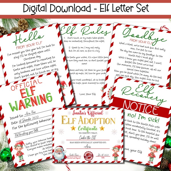 EDITABLE Elf Letters,  Elf Welcome Letter, Elf Goodbye Letter, Elf Rules, Elf Warning, Elf Adoption, Elf Printable, Elf Accessories