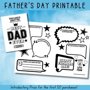 Fête des pères imprimable, meilleure carte pour papa, cadeau fête des pères, page d'activité fête des pères, page à colorier pour la fête des pères, carte de fête des pères