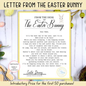 MODIFIABLE Lettre du lapin de Pâques, lettre imprimable jaune du lapin de Pâques, Pâques imprimable, lettre officielle du bureau du lapin de Pâques