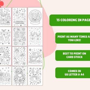 Pode incluir: Uma cole&ccedil;&atilde;o de 15 p&aacute;ginas para colorir com tema natalino, cada uma com o n&uacute;mero 67 e ilustra&ccedil;&otilde;es festivas como Papai Noel, renas e enfeites. O texto diz: "15 p&aacute;ginas para colorir", "Imprima quantas vezes quiser!", "Melhor para imprimir em papel cart&atilde;o" e "Vem em US Letter & A4".