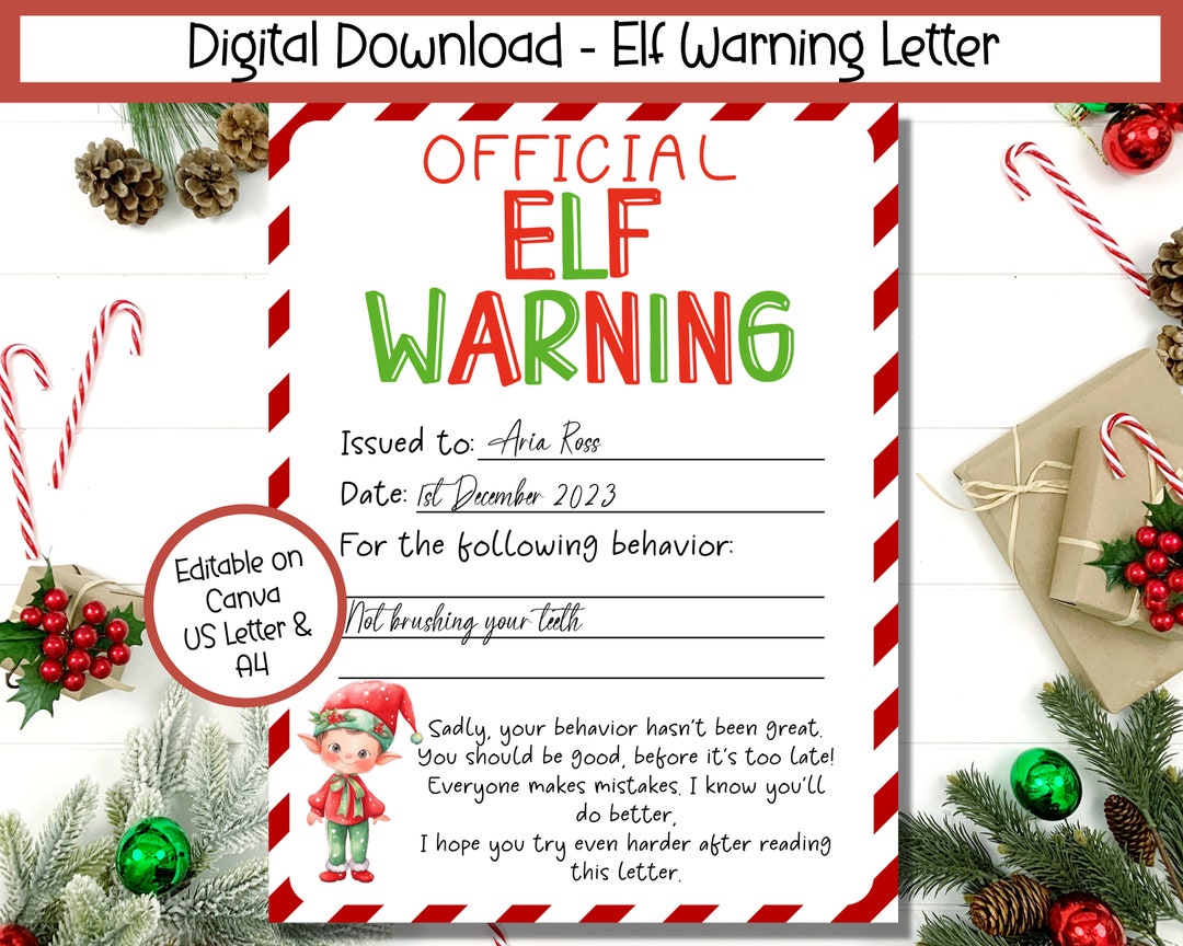 EDITABLE Elf Warning Letter Elf Behaviour Letter Elf Naughty Letter