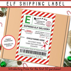 EDITABLE Elf Shipping Label, North Pole Delivery Tags, Santa Mail, Official Santa Delivery Tag, North Pole Sticker, Elf Arrival Package