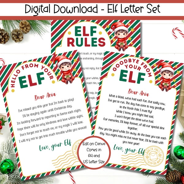 BEWERKBARE Elf brief, Elf welkomstbrief, Elf aankomstbrief, Elf afscheidsbrief, Elf regels, Elf afdrukbaar, Elf accessoires, Elf brievenset