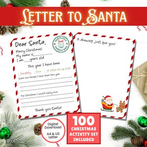 Letter to Santa, Kids Letter to Santa, Printable Letter to Santa, Kids Christmas Wish List, Dear Santa Letter,  Santa Wish List, Santa List