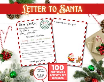 Letter to Santa, Kids Letter to Santa, Printable Letter to Santa, Kids Christmas Wish List, Dear Santa Letter,  Santa Wish List, Santa List