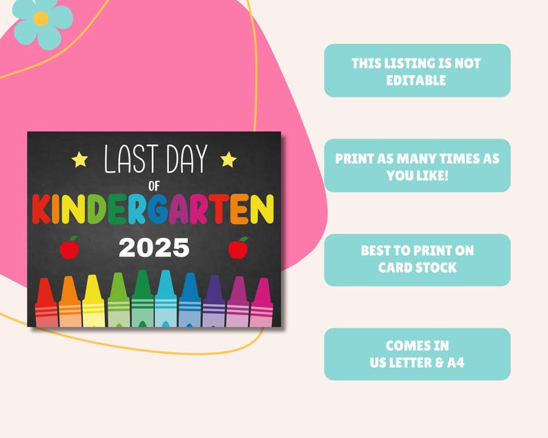 Chalkboard Last Day of Kindergarten Sign Printable, End of Kindergarten ...