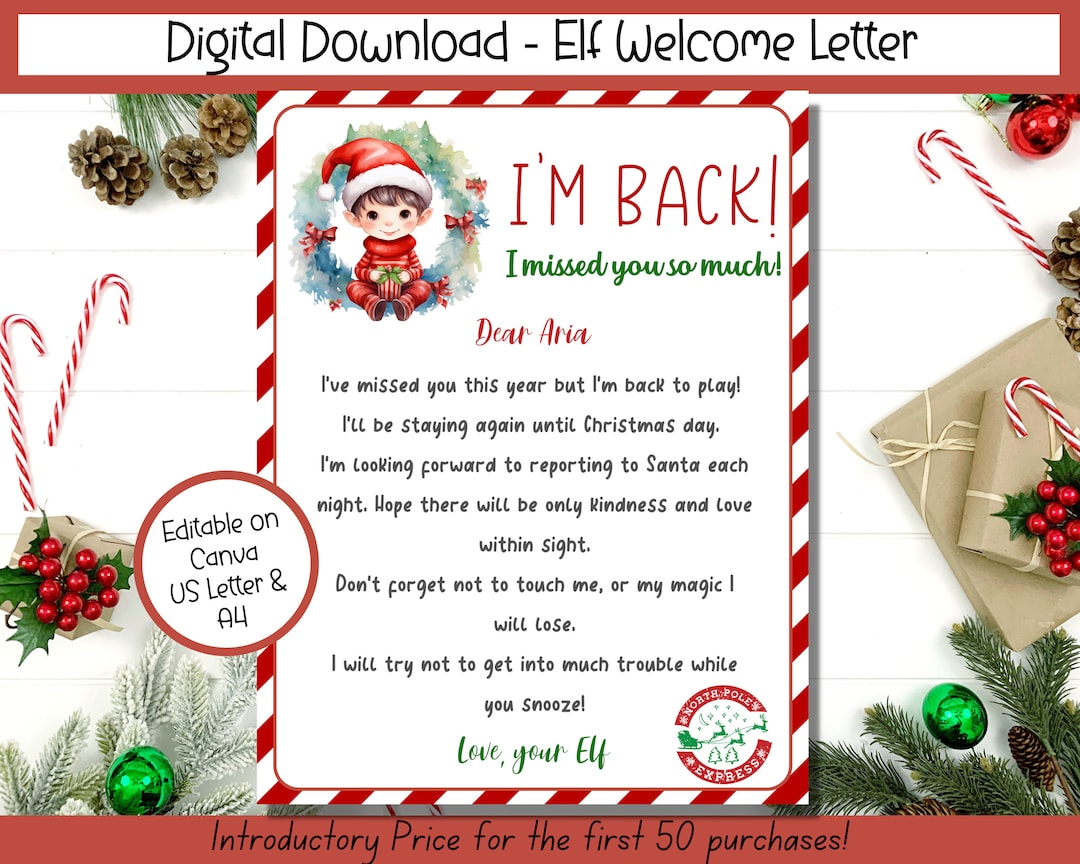 EDITABLE Elf Welcome Letter, Elf Arrival Letter, I'm Back Letter From ...