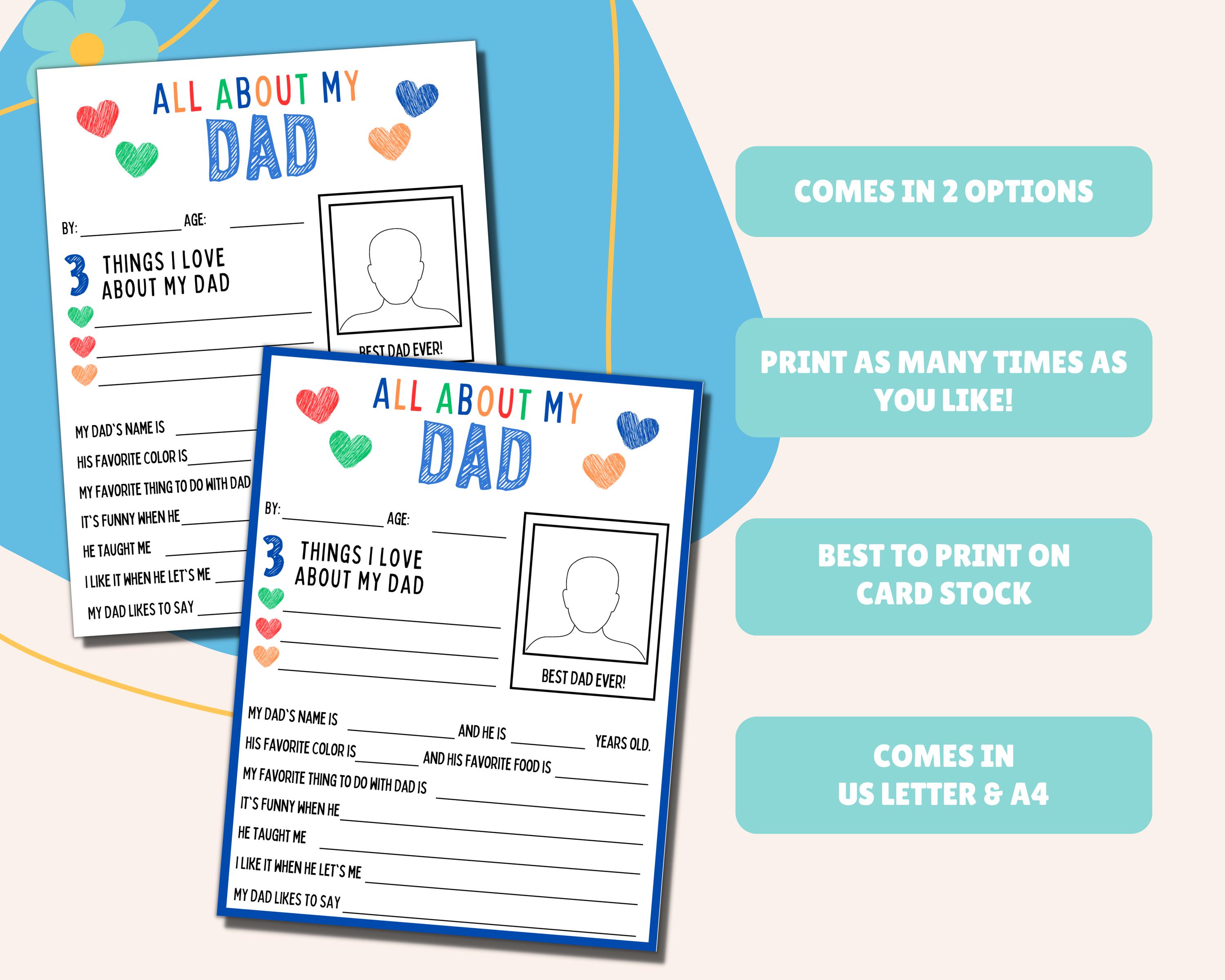 All About My Dad Printable, Father's Day Printable, Fathers Day Card ...