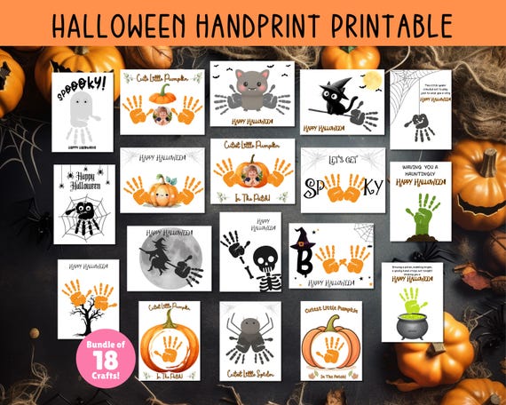 Halloween Handprint Bundle, Halloween Printable Handprint Craft for Kids, Fall Handprint Art, Preschool Daycare Activity, Halloween Craft