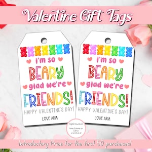 EDITABLE Gummy Bear Valentine Gift Tags, Printable Kids Valentine Tags, Classroom Valentines Gift Tags, Printable Valentines, Preschool