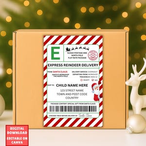 EDITABLE Santa Shipping Label, North Pole Delivery Tags, Santa Mail, Official Santa Delivery Tag, North Pole Sticker, Santa Gift Package