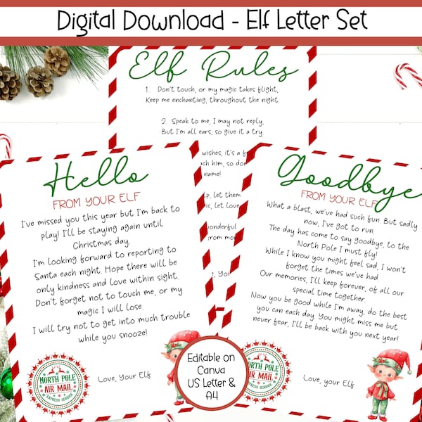 EDITABLE Elf Letter,  Elf Welcome Letter, Elf Arrival Letter, Elf Goodbye Letter, Elf Rules, Elf Printable, Elf Accessories, Elf Letter Set