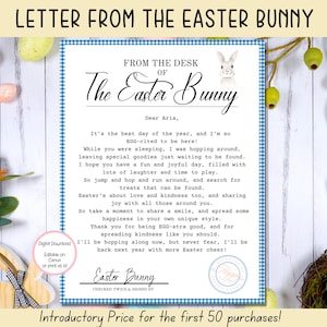 Carta EDITABLE del Conejo de Pascua, Carta imprimible azul del Conejo de Pascua, Imprimibles de Pascua, Carta oficial del escritorio del Conejo de Pascua