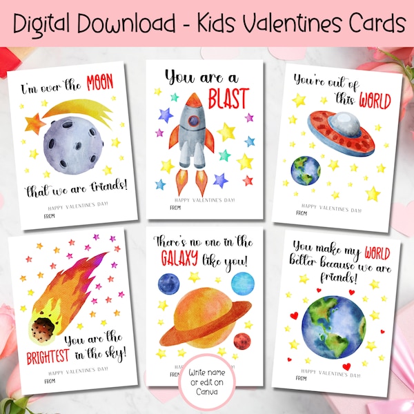 EDITABLE Printable Space Valentine Cards, Classroom Valentines Day Cards, Kids Valentines, Valentine cards for kids classroom