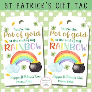 EDITABLE St Patrick&#39;s Gift Tag, St Patricks Day Gift, Rainbow St Patricks Day Tag, Pot Of Gold St Paddys, St Patricks Day Game Gift Tag