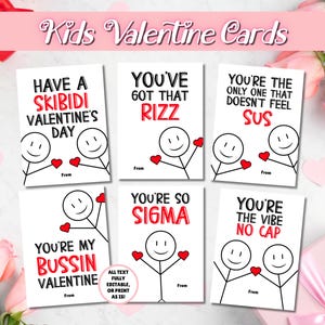 EDITABLE Slang Kids Valentine's Day Cards, Funny Classroom Valentine, Tween School Valentines, Valentine cards for kids, Gen Z, Gen Alpha image 1