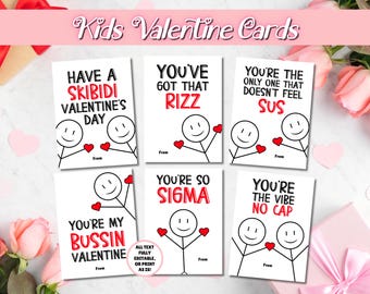 EDITABLE Slang Kids Valentine's Day Cards, Funny Classroom Valentine, Tween School Valentines, Valentine cards for kids, Gen Z, Gen Alpha