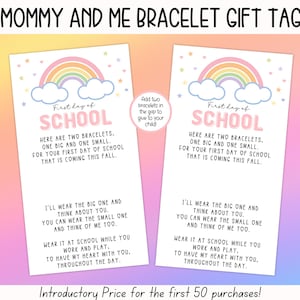 BEWERKBARE mama en ik armbandlabel, eerste dag van school armband cadeaulabel, terug naar school cadeaulabel, bijpassende armbanden cadeau