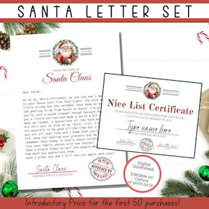 Carta de Papá Noel EDITABLE, Papelería de Papá Noel imprimible, Papelería oficial con membrete de Papá Noel, Correo del Polo Norte, Certificado de buena suerte