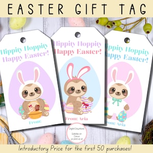 EDITIERBARE Osterhase Faultier Geschenkanhänger, Ostern Printables, Kinder Osterkorb, druckbare Osterkorb Tags, druckbare Leckerei Geschenkanhänger