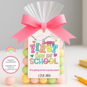 EDITABLE First Day Of School Gift Tag, Preschool, Back To School Gift Tag, First Day Of School Printable, Teacher Thank You Gift Tags