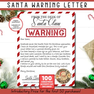 BEARBEITBARER Weihnachtswarnbrief, Brief von Weihnachtsmann, frecher Listenbrief, Weihnachtsbrief, Weihnachtsbriefkopf, offizieller Weihnachtsbriefkopf, Schlüssel