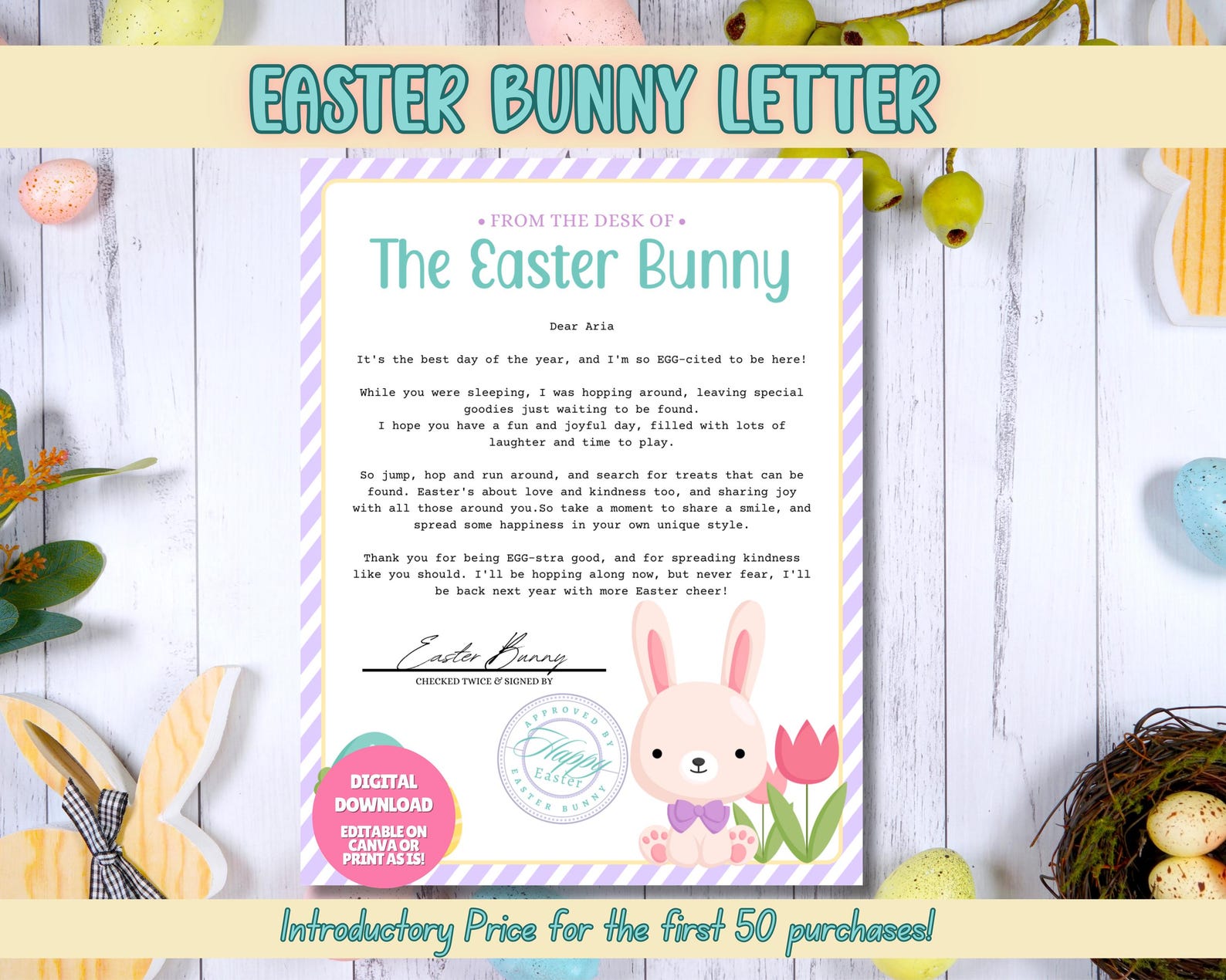 EDITABLE Letter From Easter Bunny, Purple Printable Easter Bunny Letter ...