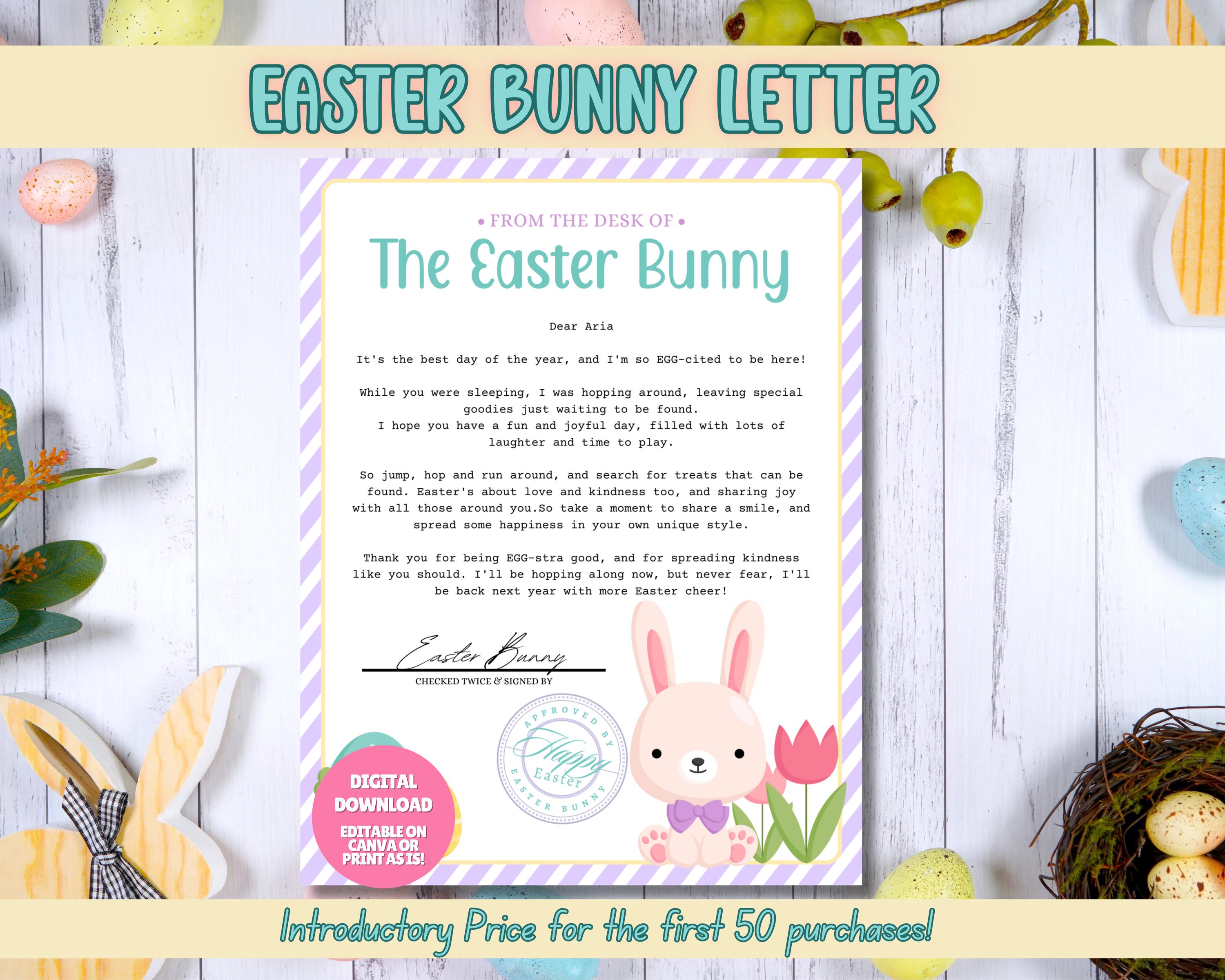 EDITABLE Letter From Easter Bunny, Purple Printable Easter Bunny Letter ...