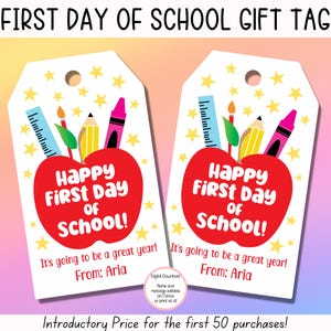 Etiqueta de regalo editable para el primer día de clases, etiqueta de regalo para la vuelta al cole, etiquetas de regalo de agradecimiento para profesores, primer día de clases imprimible, preescolar