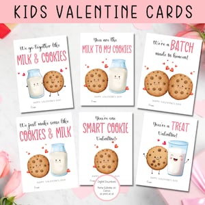 EDITABLE Cookies and Milk Valentine Cards, Classroom Valentines Day Cards, Kids Valentines, Valentine cards for kids classroom, School
