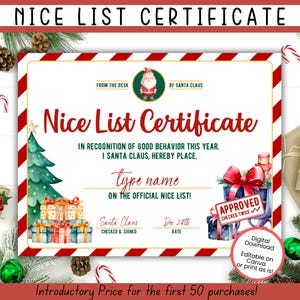Certificado oficial de buena conducta de Papá Noel, carta de Papá Noel, papelería imprimible de Papá Noel, certificado de buena conducta de elfo, certificado de buena conducta de Papá Noel