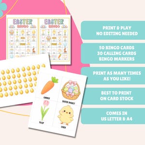 Easter Bingo Game, 50 Easter Bingo Cards, Kids Easter Game, Work Easter Game, Printable Easter Game, Easter Party Game, Easter Activity image 2