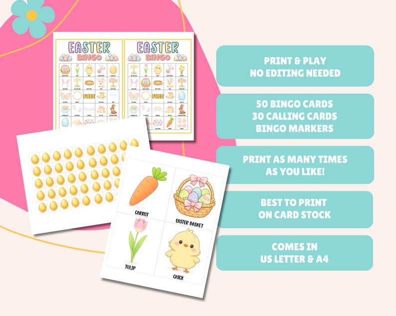 Easter Bingo Game, 50 Easter Bingo Cards, Kids Easter Game, Work Easter Game, Printable Easter Game, Easter Party Game, Easter Activity image 2