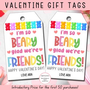 EDITIERBARE Gummibärchen Valentinstag Geschenkanhänger, druckbare Kinder Valentinstag Geschenkanhänger, druckbare Valentinstag Geschenkanhänger, Vorschule