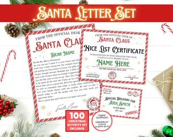 EDITABLE Letter from Santa Template, Nice List Certificate, Santa Letter Set, Santa Mail, Christmas Santa Letters, Santa Envelope, Santa Set