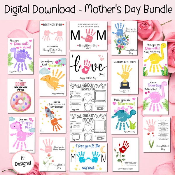 Mother's Day Printable Bundle, Mother's Day Handprint Art Mothers Day Gift, Mommy Handprint Art, Mothers Day Craft Activity, All about Mom