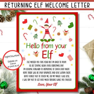 EDITABLE Elf Welcome Letter, Elf Arrival Letter, I'm Back Elf Letter, Elf Return Letter, Elf is Back Letter, Elf Letter Template, Elf Kit