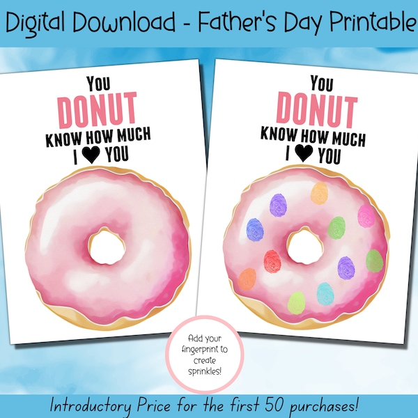 Father's Day Printable, Donut Fingerprint Art, Fathers Day Gift, Fathers Day Handprint Art, Activity Page, Daddy Craft Activity