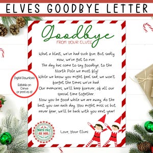 EDITABLE Elf Goodbye Letter, Elf Departure Letter, Elf Farewell Letter, Elf Printable, Goodbye From Your Elf, Goodbye Elf, Multiple Elves
