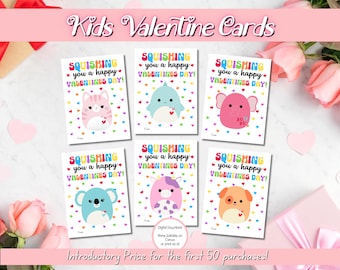 EDITABLE Squish Valentine Cards, Classroom Valentines Day Cards, Kids Valentines, Valentine cards for kids classroom, Squishy Valentine