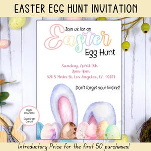 Invitación editable para la búsqueda de huevos de Pascua, invitación para la fiesta de Pascua, fiesta de búsqueda de huevos de Pascua, invitación de Pascua, plantilla de Pascua, búsqueda del tesoro de Pascua