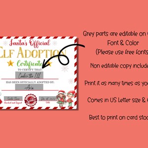 EDITABLE Elf Adoption Certificate, Multiple Elves, Letter From Your Elf ...
