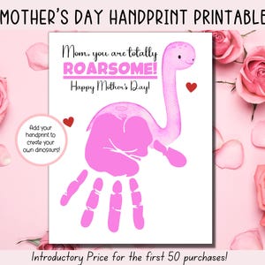 Mother&#39;s Day Printable, Dinosaur Handprint Art, Mothers Day Gift, Mothers Day Handprint Art, Activity Page, Mommy Craft Activity