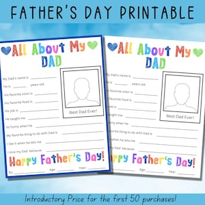 Afdrukbaar Vaderdag, alles over mijn vader, Vaderdagcadeau, kaart voor papa, activiteitenpagina, vragenlijst vader, vaderdagactiviteit