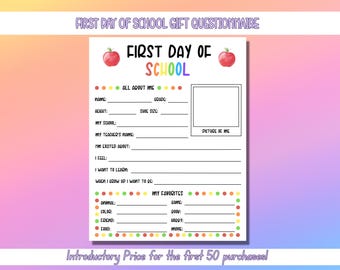 First Day Of School Questionnaire, Back To School Questionnaire, Back to School Printable, First Day Of School Printable