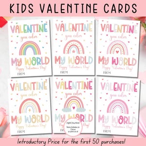EDITABLE Printable Rainbow Valentines Cards, Classroom Valentines Day Cards, Kids Valentines, Rainbow Friends Valentines Day Cards, Gift Tag