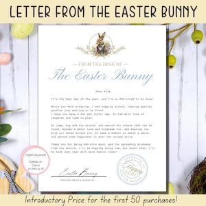 Carta EDITABLE del Conejo de Pascua, Carta imprimible azul del Conejo de Pascua, Pascua imprimible, Carta oficial del escritorio del Conejo de Pascua