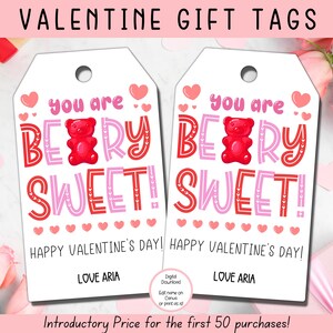 Étiquettes modifiables pour cadeaux Saint-Valentin ours en gélatine, étiquettes imprimables pour enfants Saint-Valentin, étiquettes cadeaux pour la salle de classe, Saint-Valentin imprimable, préscolaire