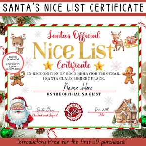 Certificato ufficiale di "buona fortuna" di Babbo Natale, lettera di Babbo Natale, carta da lettere stampabile di Babbo Natale, certificato di buona fortuna dell'elfo, certificato di buona fortuna di Babbo Natale